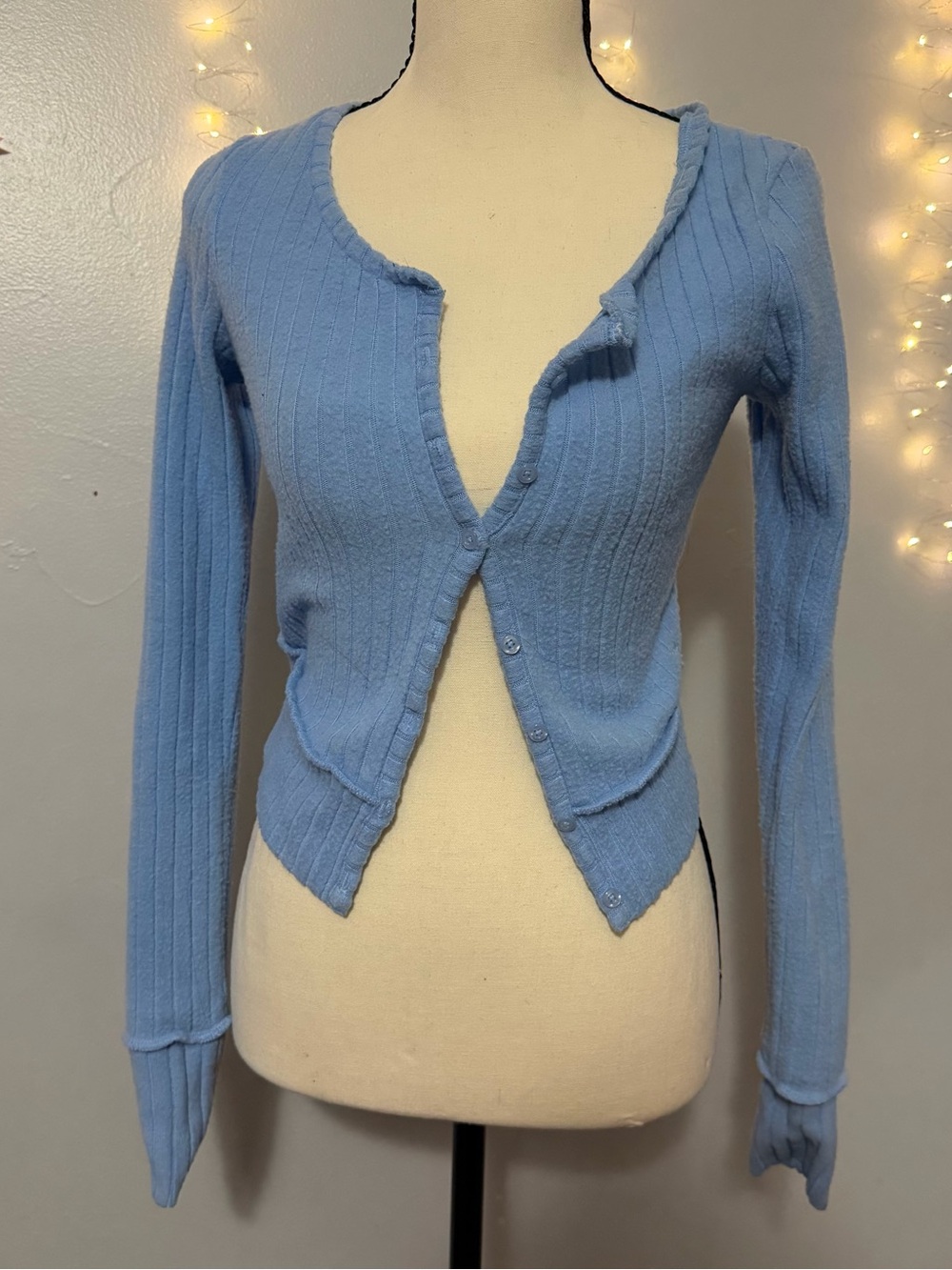 Light Blue Ribbed Button-Front Women’s Sweater
